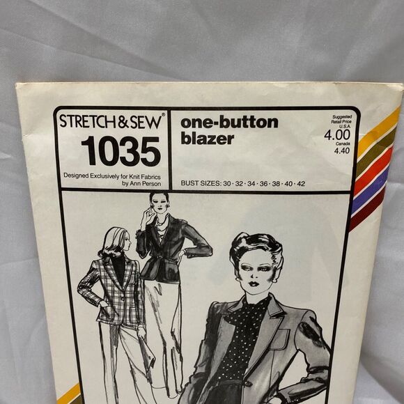 1979 Stretch and Sew One Button Blazer Design Patterns By Ann Person - Picture 3 of 9